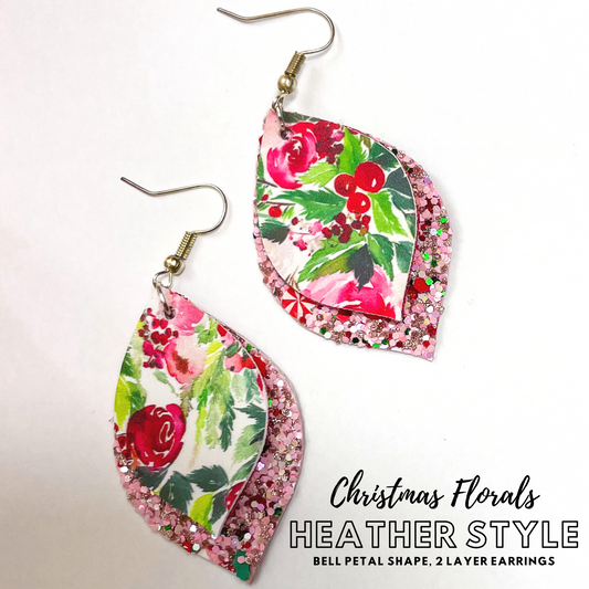 Christmas Florals Collection Earrings | Heather Style Dangle Earrings | Layered Bell Petal Shape