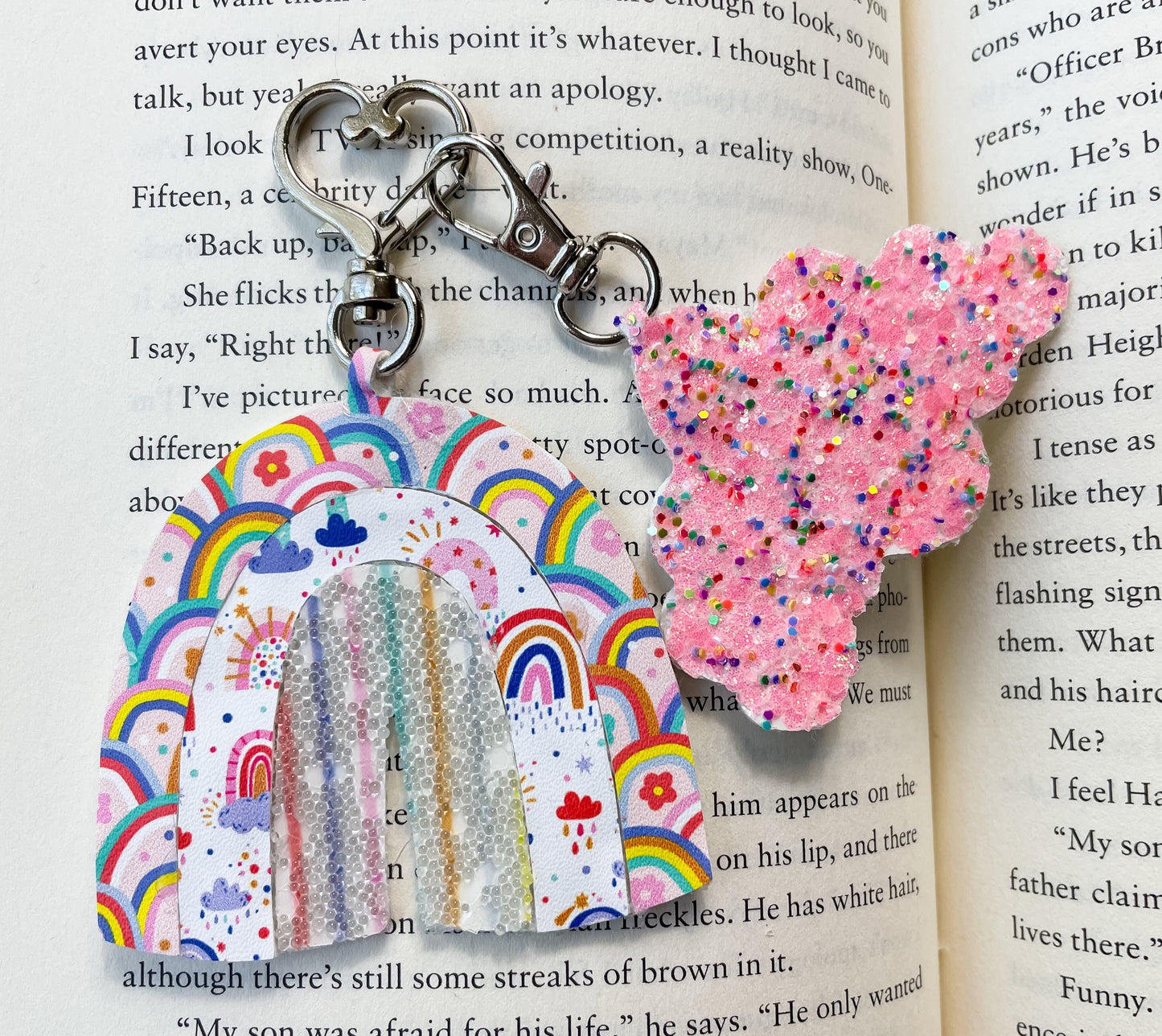 Rainbows and Rain  Rainbow Keychain | Glitter Canvas and Faux Leather Handmade Keychain | Backpack Lunchbox Keychains