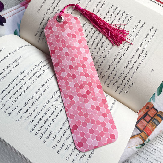 Pink Honeycomb Faux Leather Bookmark | Faux Vegan Leather Bookmarks | Bees and Beehives