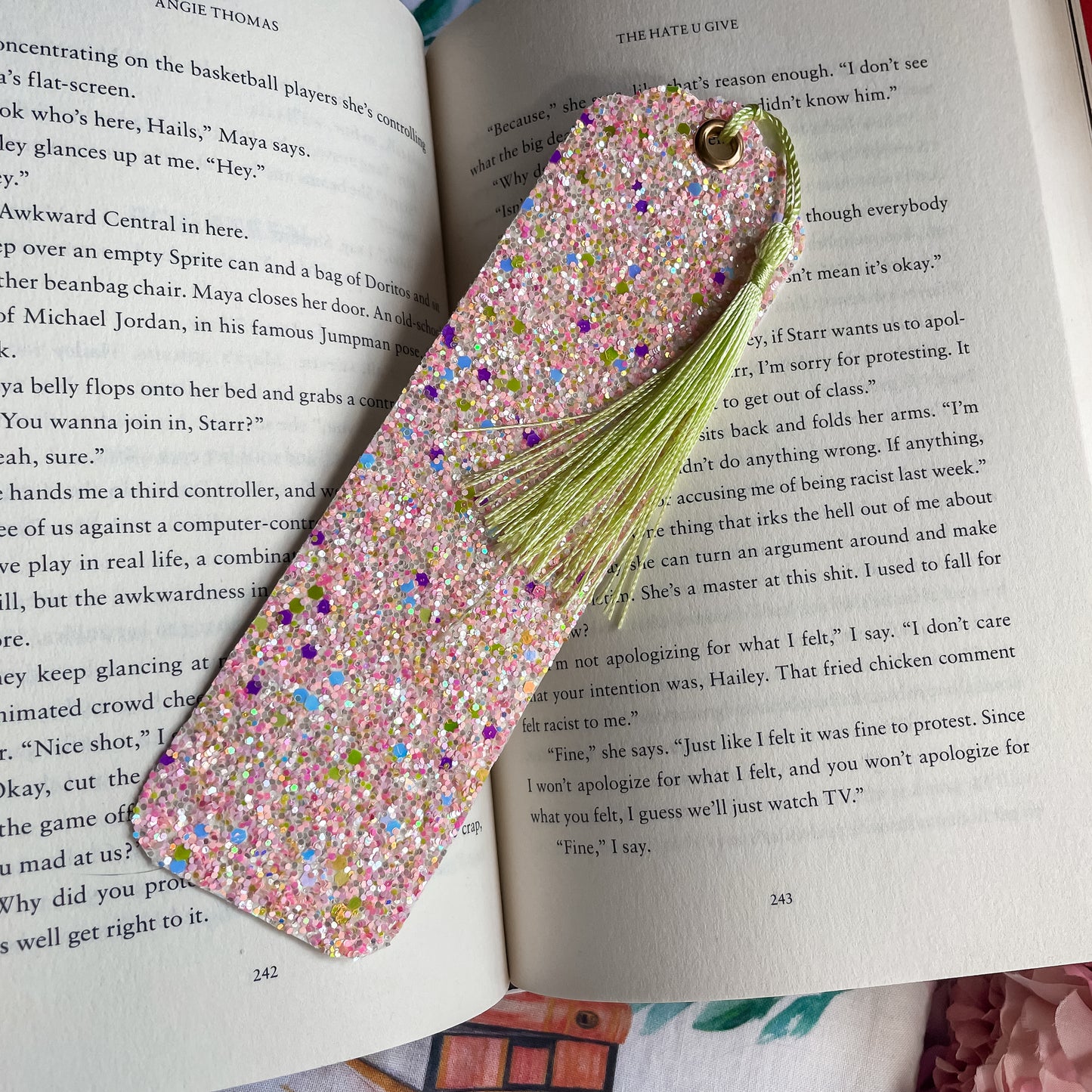 Pink, Yellow, White and Purple Glitter Canvas Bookmark | Faux Vegan Leather Bookmarks | Bees and Beehives