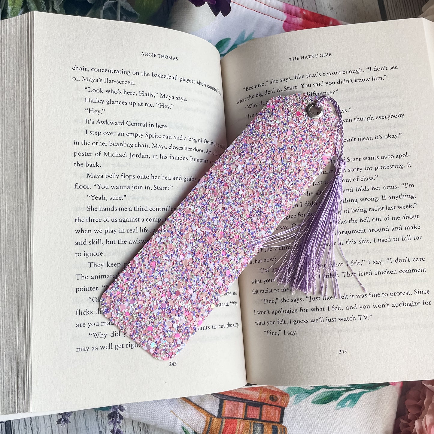 Purple, Pink and White Glitter Canvas Bookmark | Faux Vegan Leather Bookmarks |