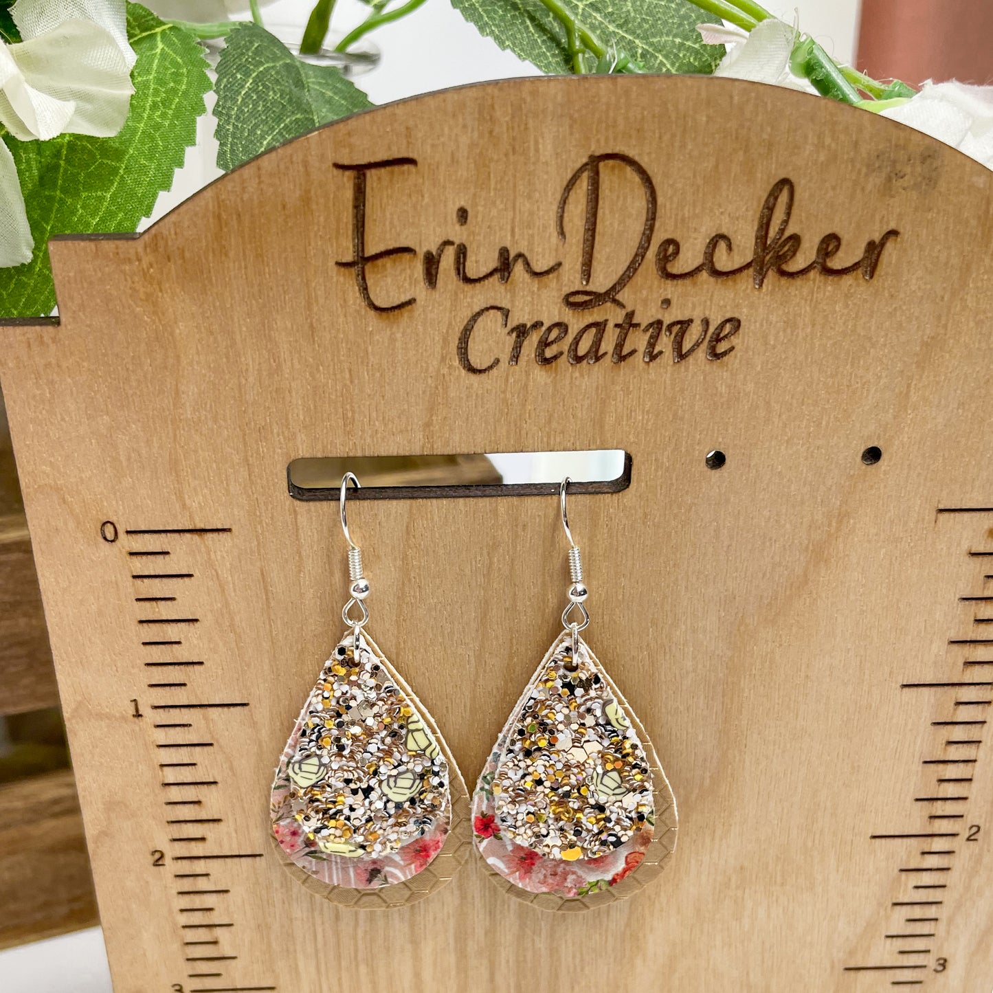 Honeycomb Florals Emily Style 3 Layer Dangle Earrings | Emily Style Dangle Earrings | Layered Teardrop Shape