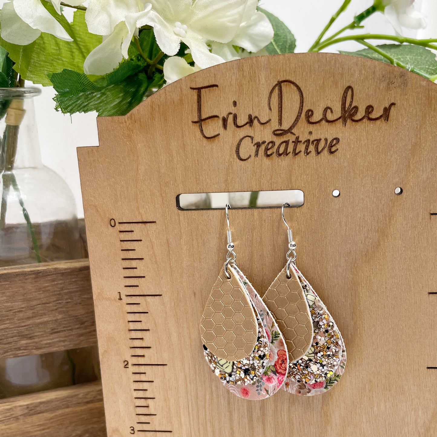 Honeycomb Florals Emily Style 3 Layer Dangle Earrings | Emily Style Dangle Earrings | Layered Teardrop Shape