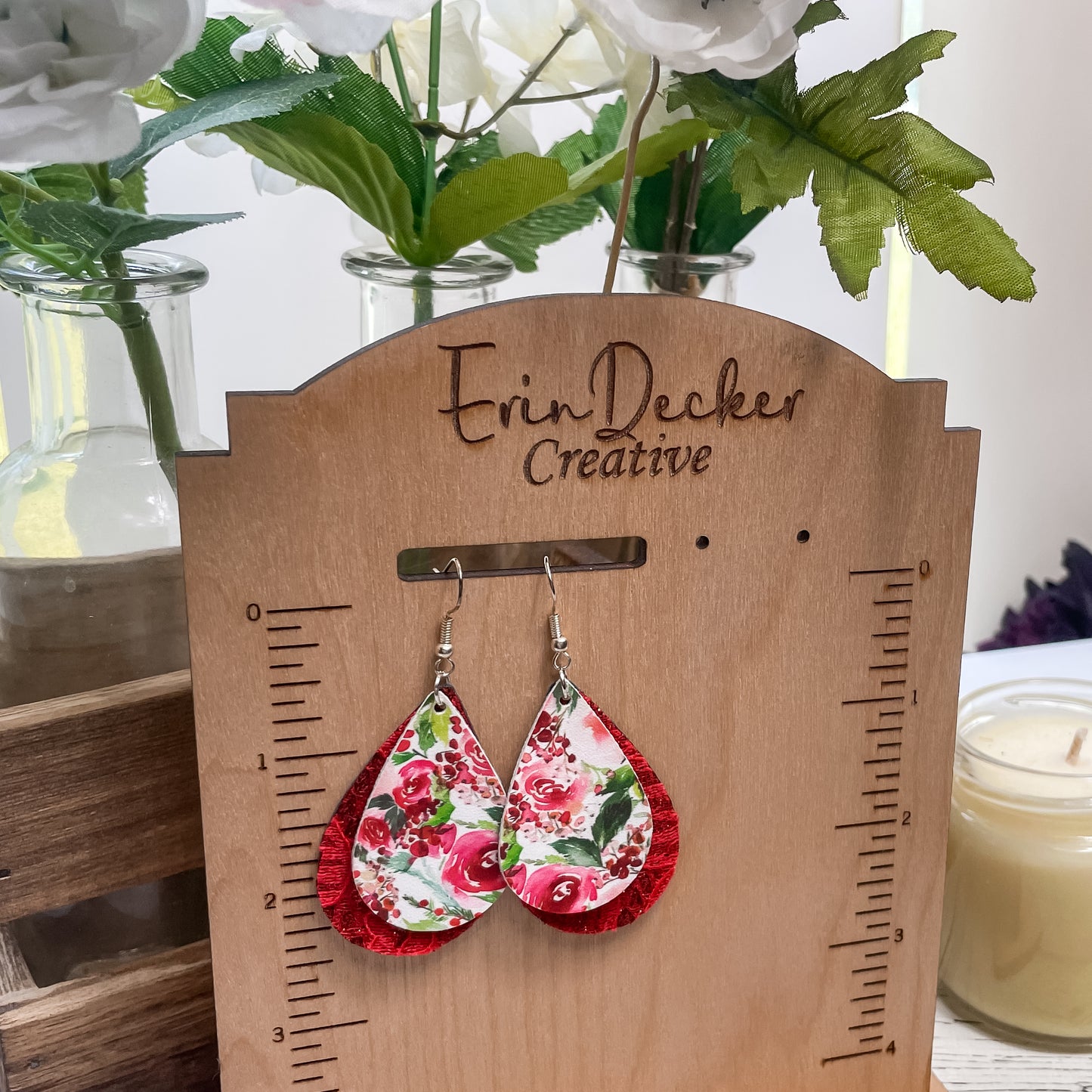 Christmas Florals Emily Style 2 Layer Dangle Earrings | Emily Style Dangle Earrings | Layered Teardrop Shape
