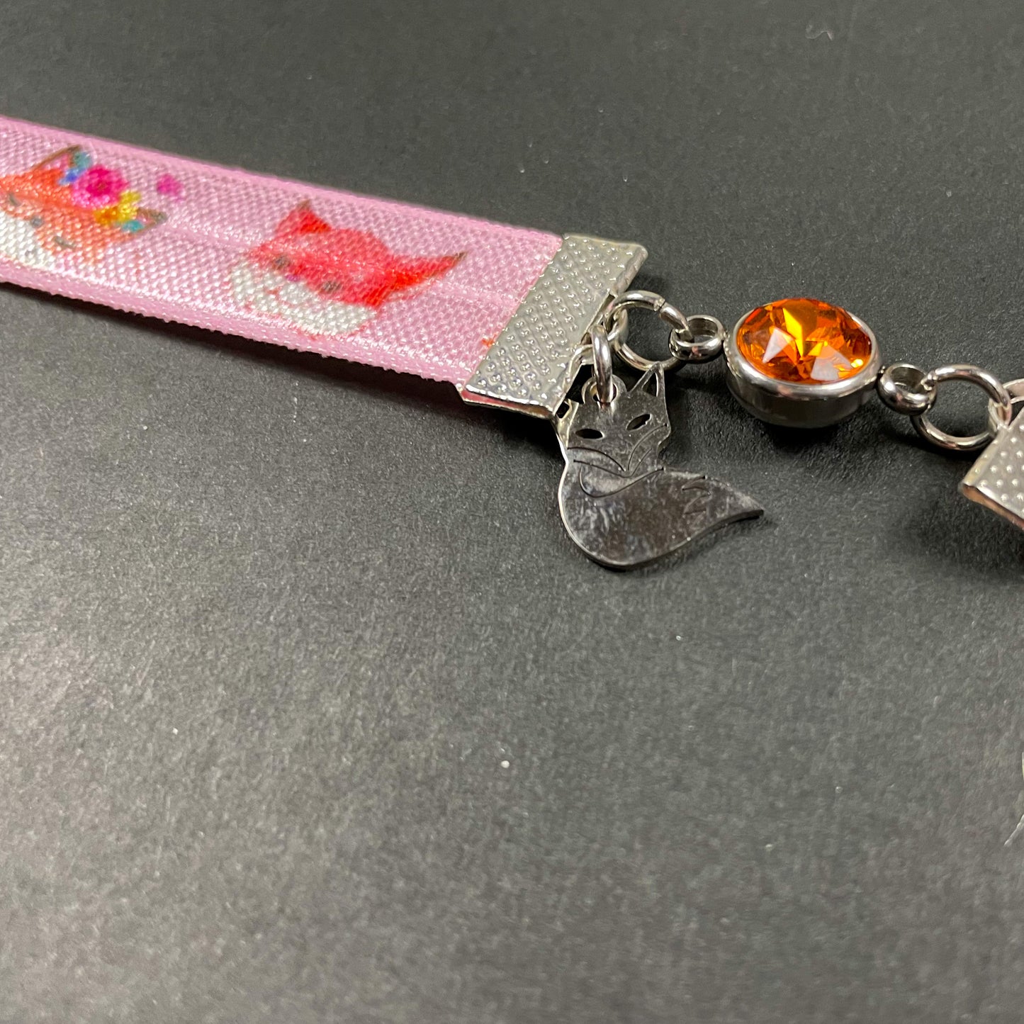 Pink Fox Elastic Bookmarks with Silver Fox Charm