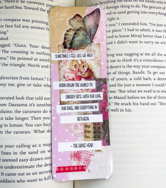 The Grace Year Quote - Pink Ephemera Mixed Collage Quote Bookmark | Laminated Handmade Bookmark