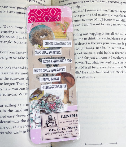 Firekeeper's Daughter Kindness Quote - Pink Ephemera Mixed Collage Quote Bookmark | Laminated Handmade Bookmark