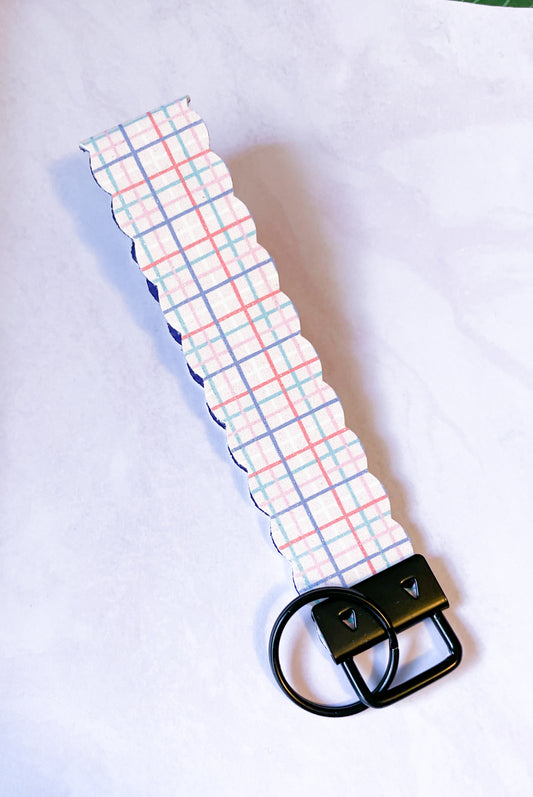 Spring Plaid Pink and Pastel Leather Key Chain | Keychain Wristlets | Plain Keychain Wristlet