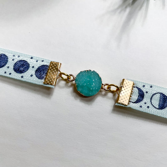 Aqua Geode and Moon Phases Elastic Bookmarks | Geode Elastic Bookmark