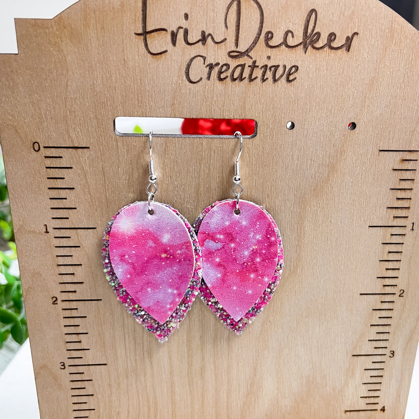 Hot Pink Galaxy Earrings | Marie Style Dangle Earrings | Upside Down Layered Teardrop Shape