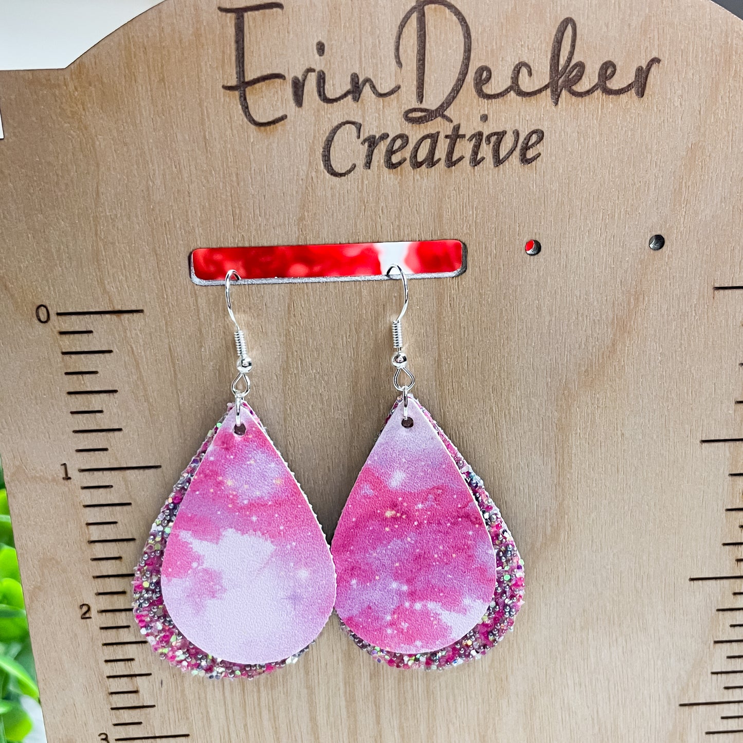 Hot Pink Galaxy Earrings | Emily Style Dangle Earrings | Layered Teardrop Shape