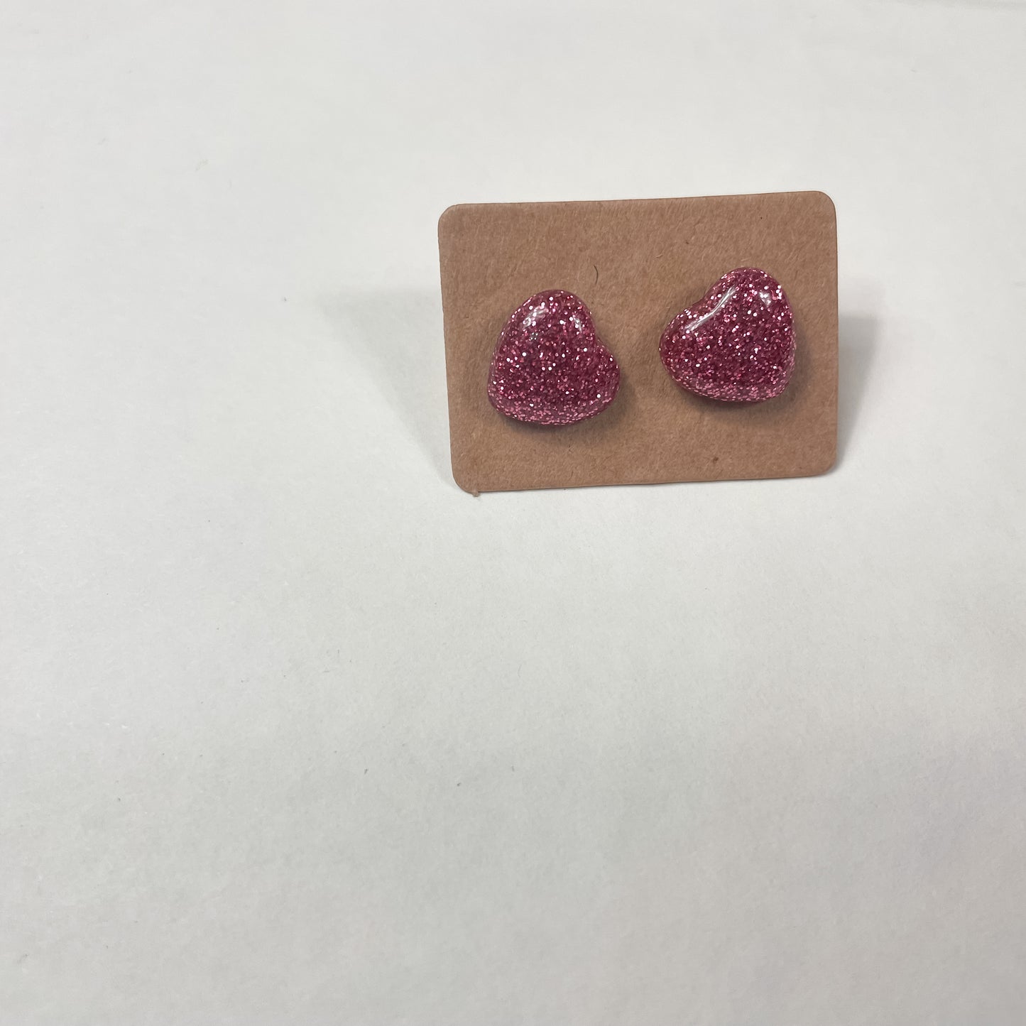 Light Pink Glitter Amoris Style Earrings | Heart Shaped Stud Earrings