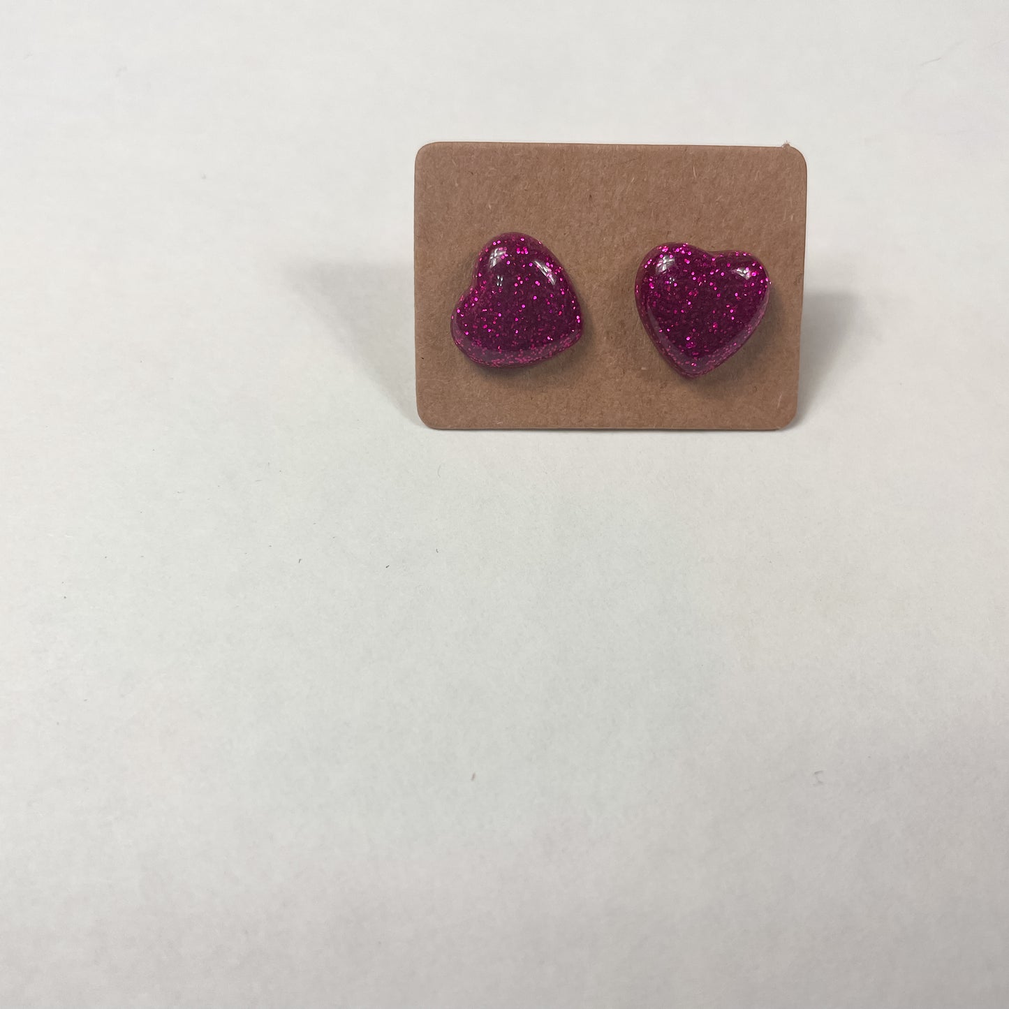 Hot Pink Glitter Amoris Style Earrings | Heart Shaped Stud Earrings