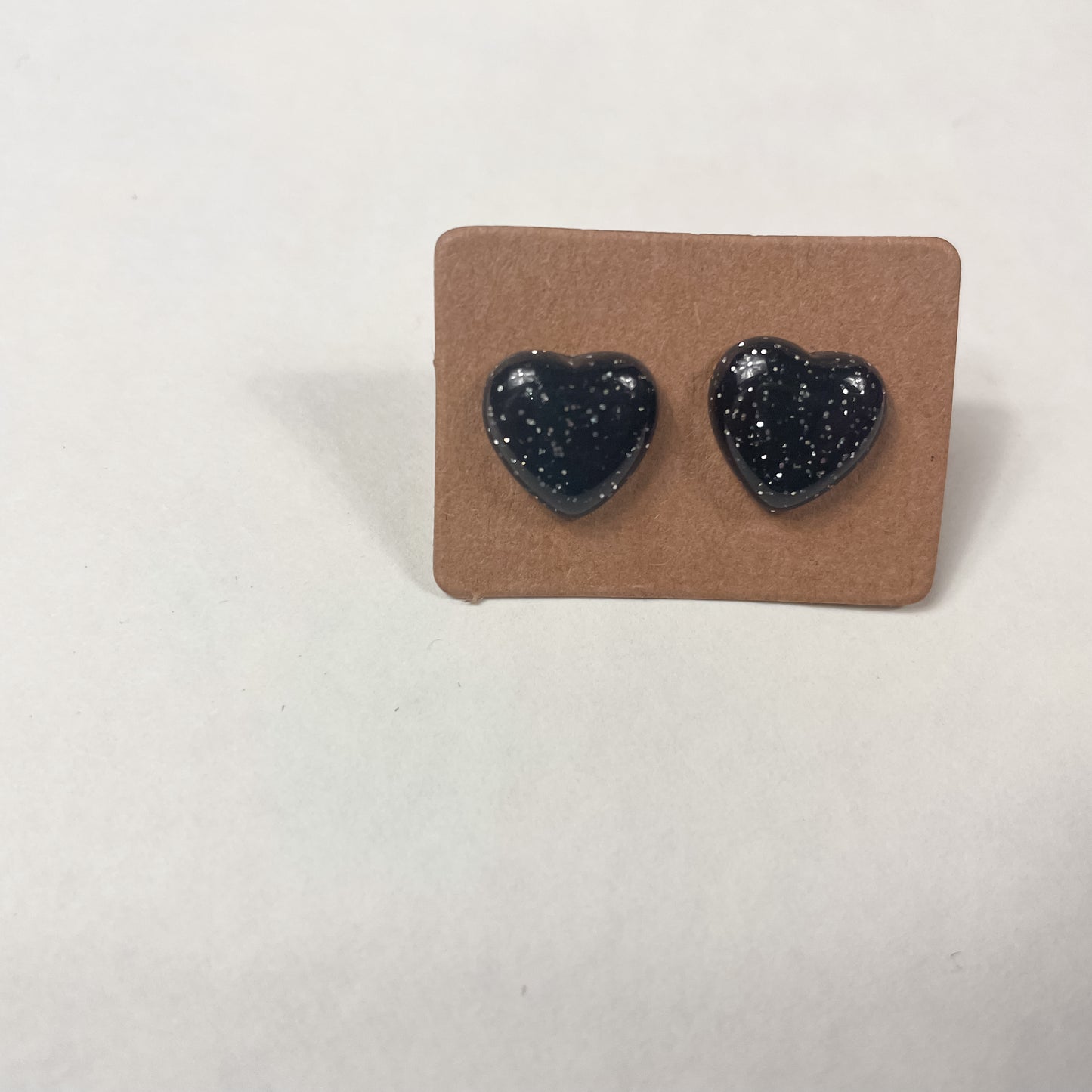 Black with Silver Glitter Amoris Style Earrings | Heart Shaped Stud Earrings