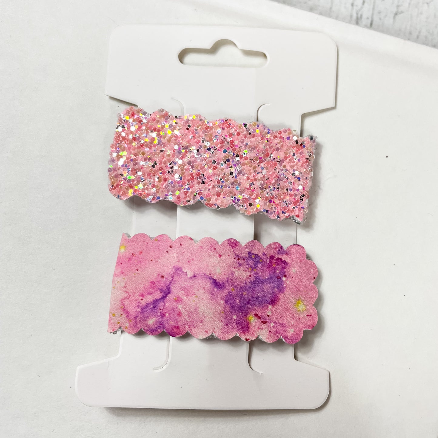 Scalloped Pink Glitter and Pink & Purple Galaxy Hair Clip Snap Clip Sets | Handmade Hair Accessories