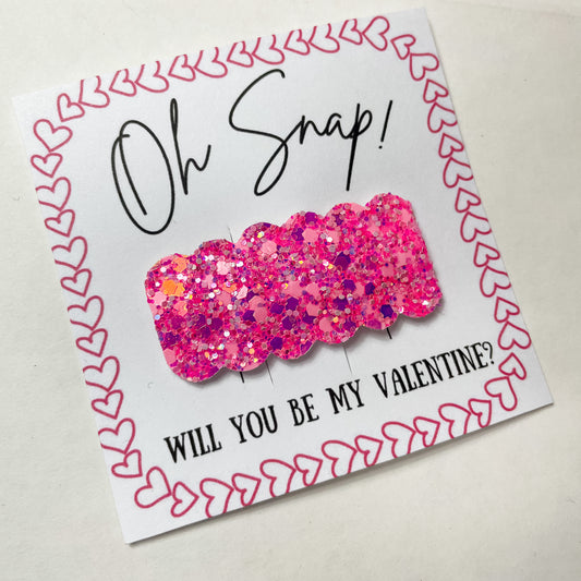 Valentine "Oh, Snap!" Hot Pink Hearts Glitter Clip