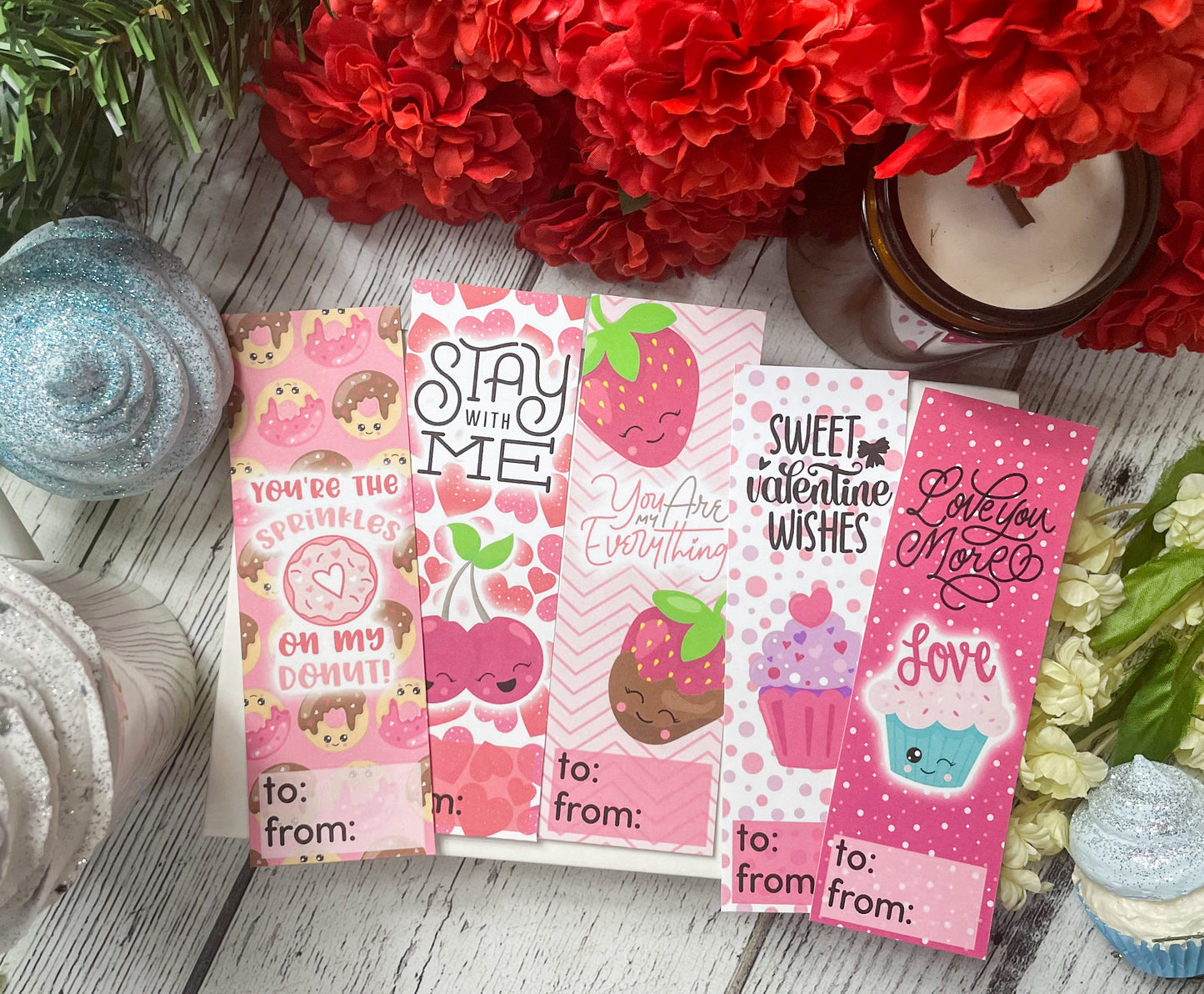 Cutie Food Valentine Cards | Valentine Bookmarks