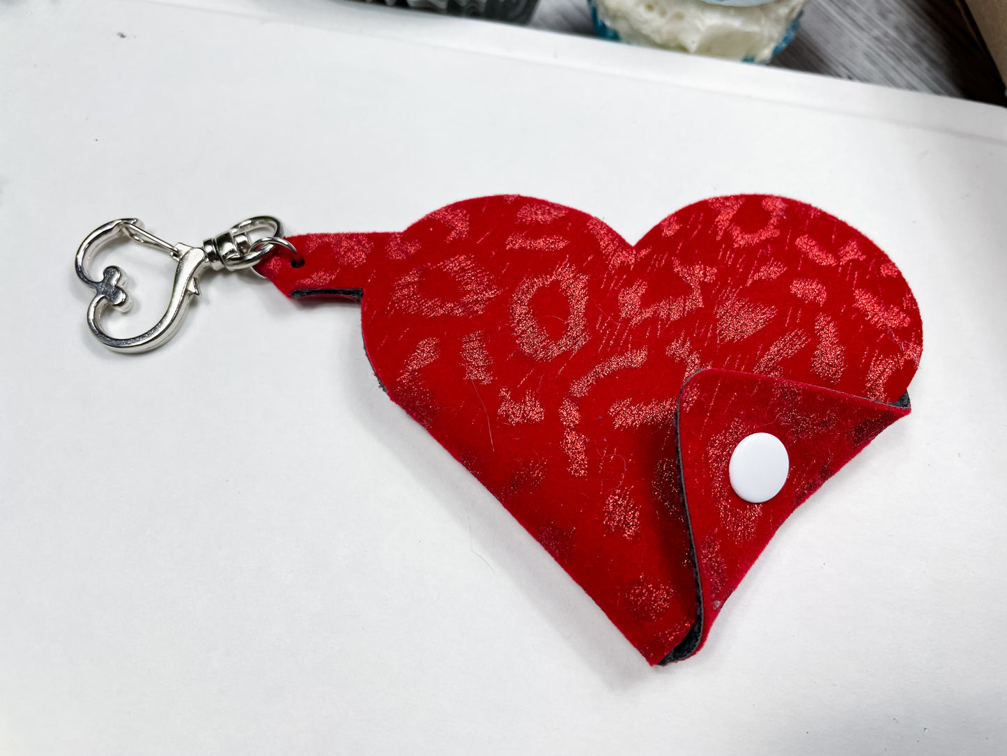 Valentine's Wristlet and Heart Coin Pouch Velvet Red Leopard Print | Keychain Wristlets | Plain Keychain Wristlet | Quarter Pouch Keychain | Coin Purse