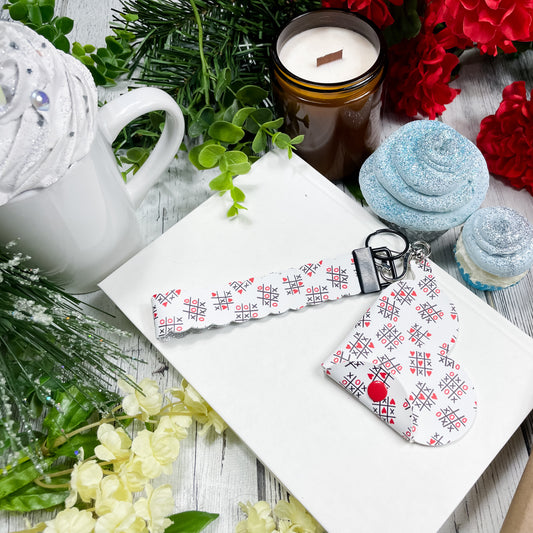 Valentine's Wristlet and Heart Coin Pouch White Tic-Tac-Toe Pattern | Keychain Wristlets | Plain Keychain Wristlet | Quarter Pouch Keychain | Coin Purse