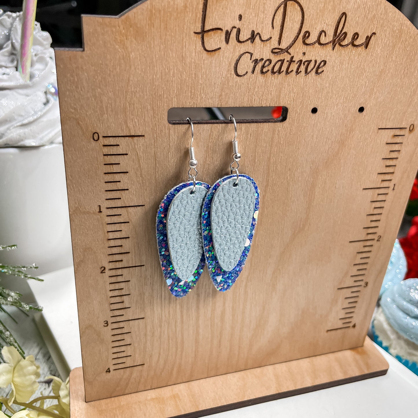 Blue and Silver Totally 90s | Stephanie Style Dangle Earrings | Layered Ovoid/Oval Shape