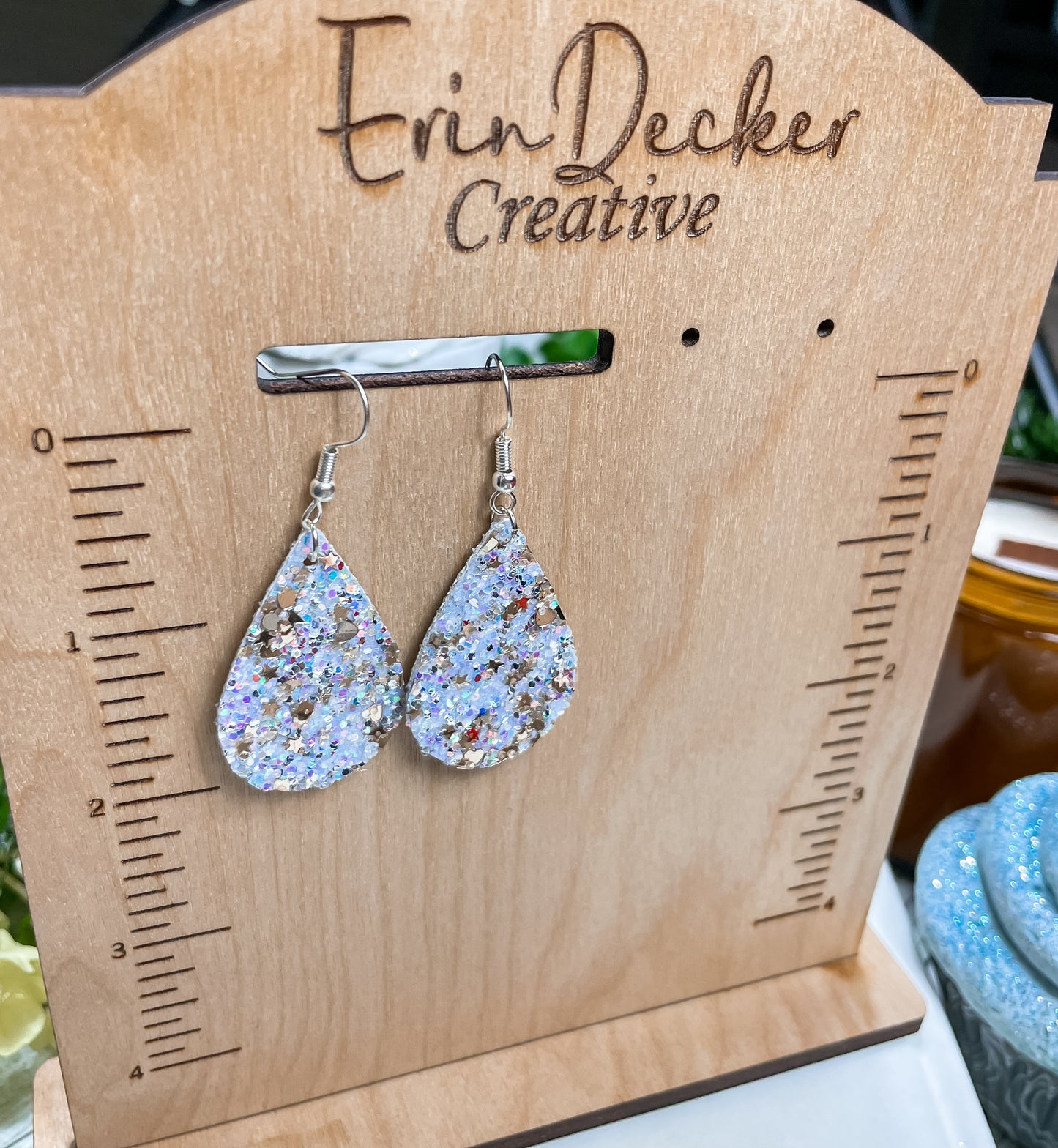 Winter Blues Glitter Earrings | Emily Style Dangle Earrings | Layered Teardrop Shape