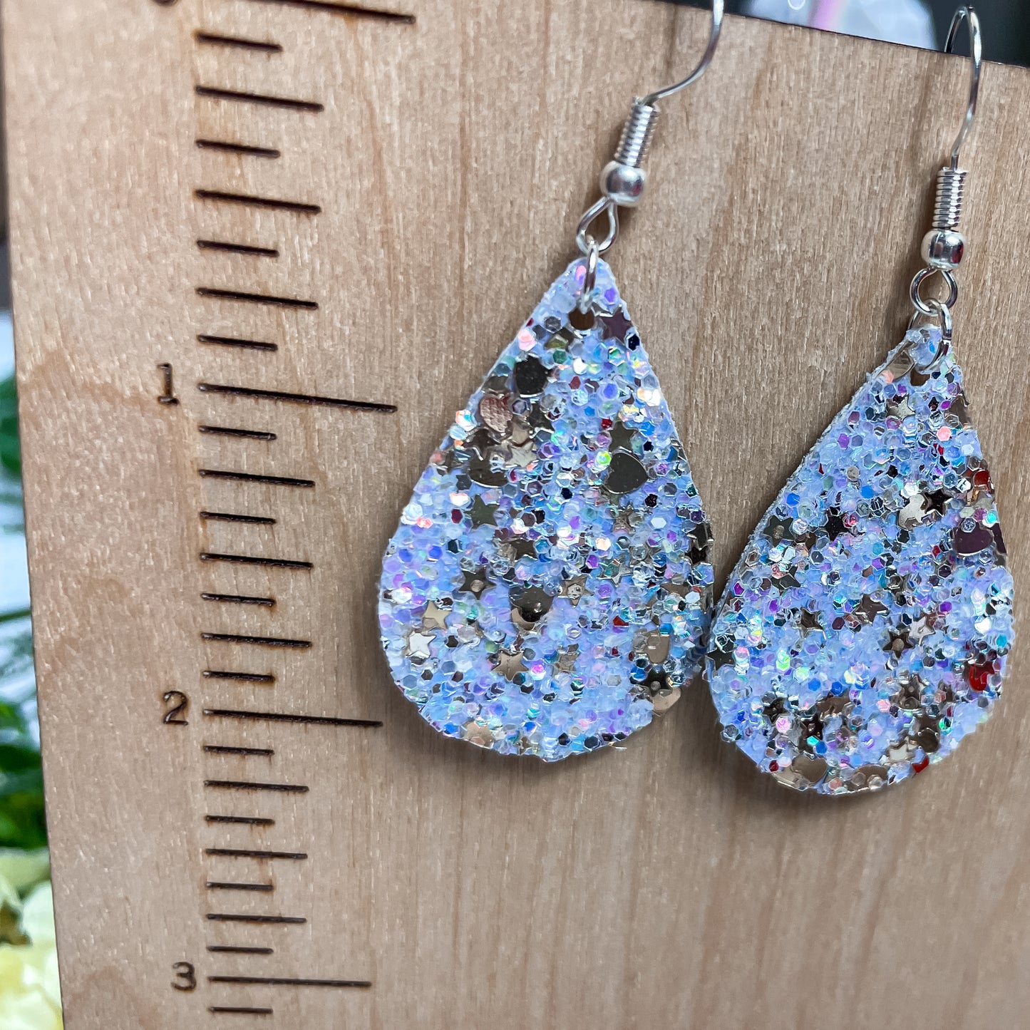 Winter Blues Glitter Earrings | Emily Style Dangle Earrings | Layered Teardrop Shape