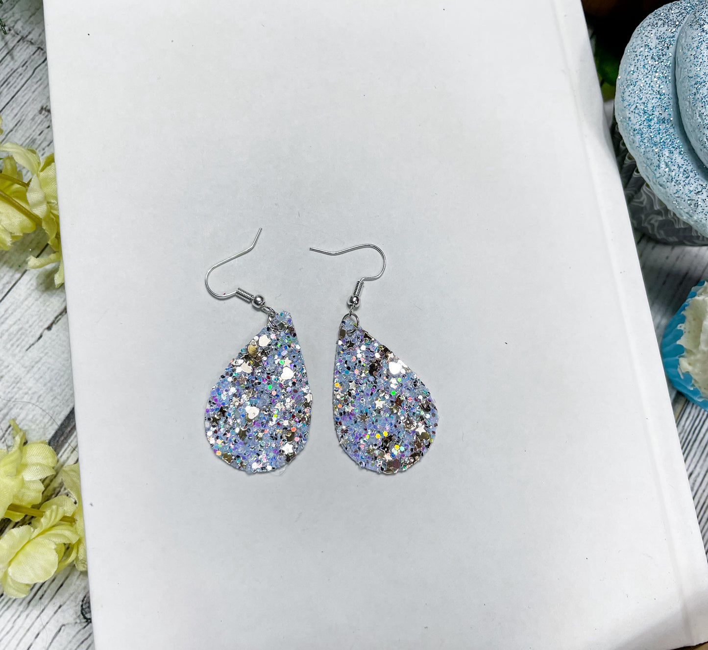 Winter Blues Glitter Earrings | Emily Style Dangle Earrings | Layered Teardrop Shape