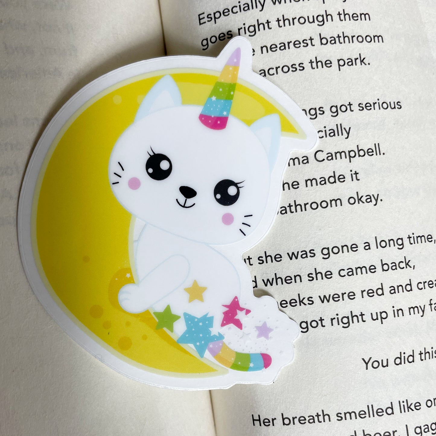 Kitty Unicorn on a Moon Waterproof and Weatherproof Vinyl Sticker | Kitty-corn Cat Stickers | Cute Kawaii Kitten Stickers | Space Cat Sticker