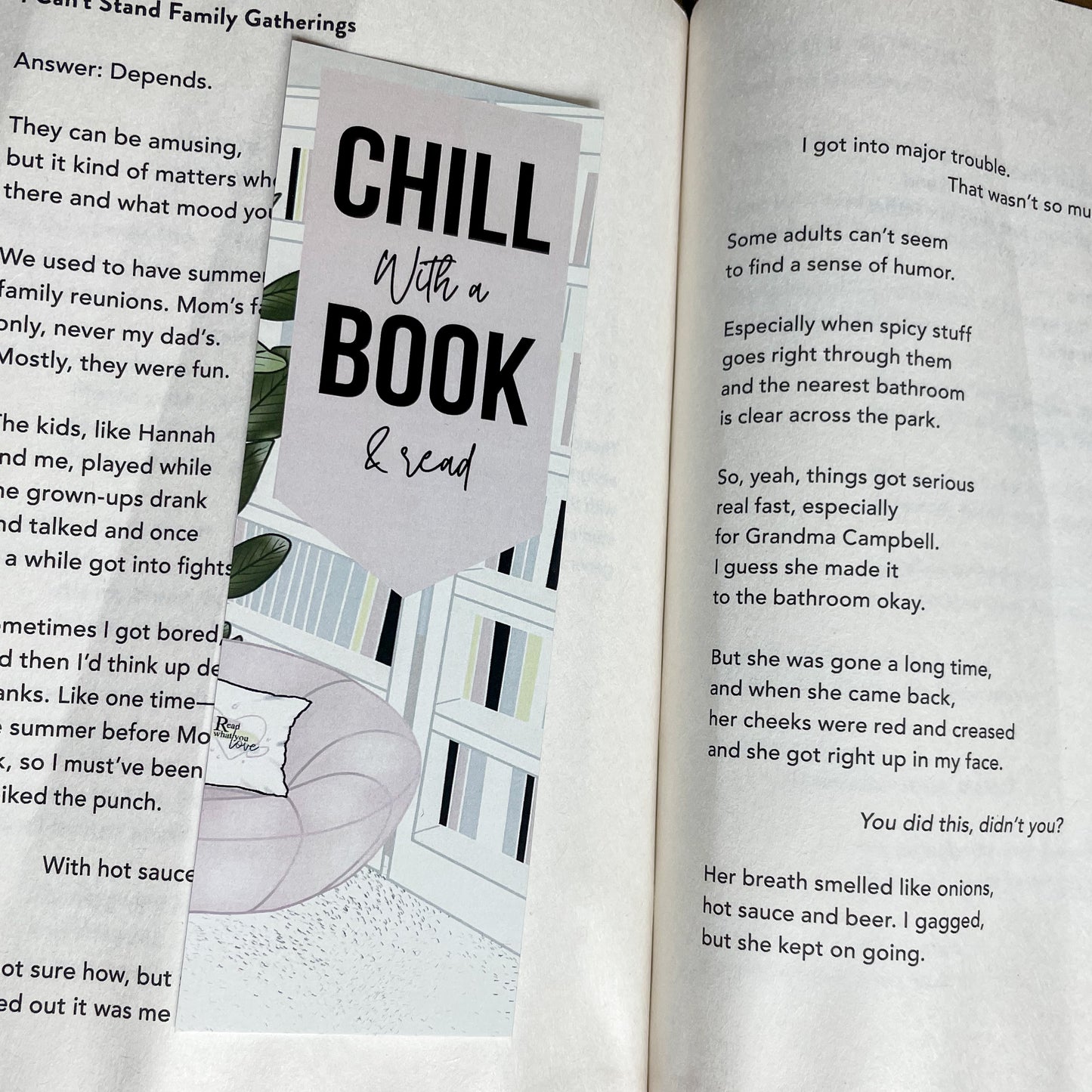 Chill with a Book & Read Bookmark | General Reader Bookmarks  | Neutral Colors