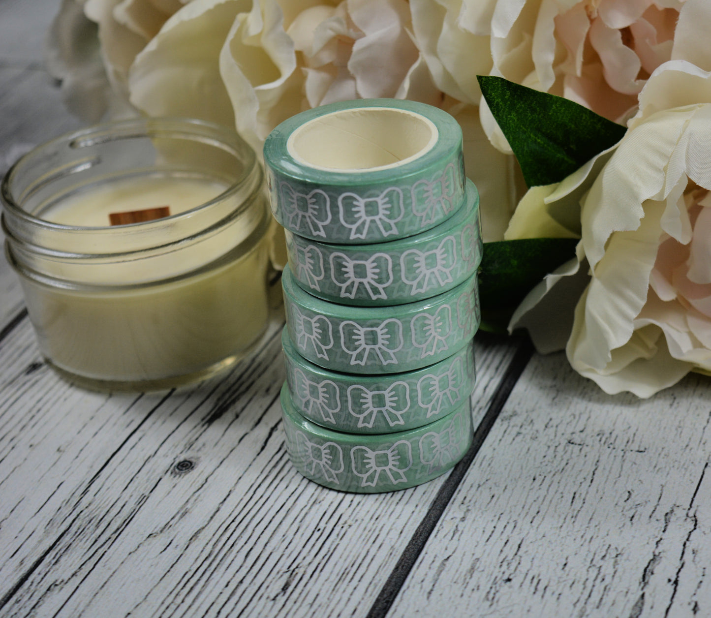 Pastel Green and Silver Bow Washi