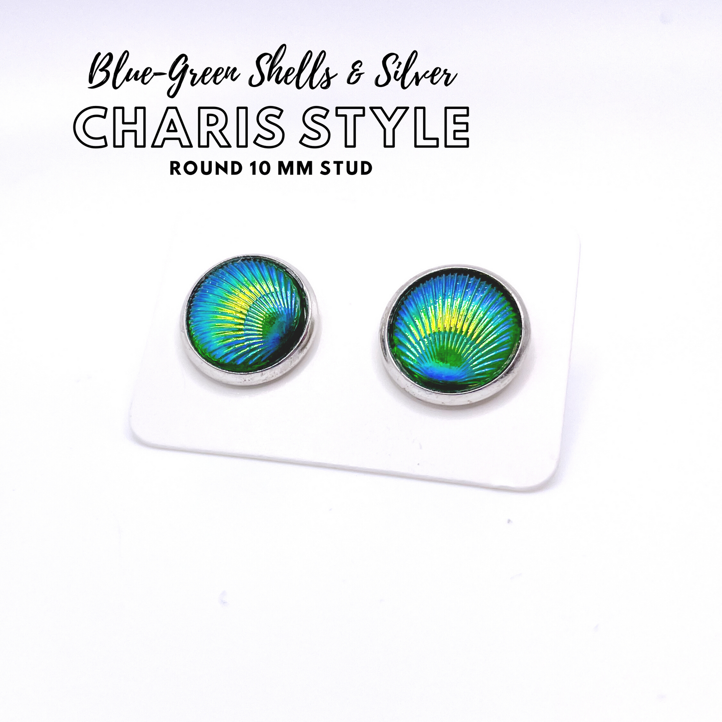 Charis Style - 10 MM Studs - Blue-Green Mermaid Shells and Silver