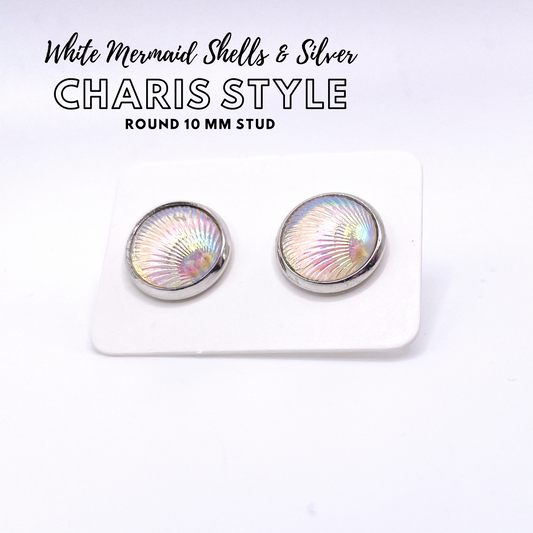 Charis Style - 10 MM Studs - White Mermaid Shells and Silver