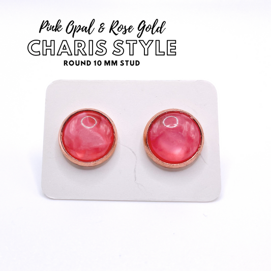 Charis Style - 10 MM Studs -  Pink Opal with Rose Gold