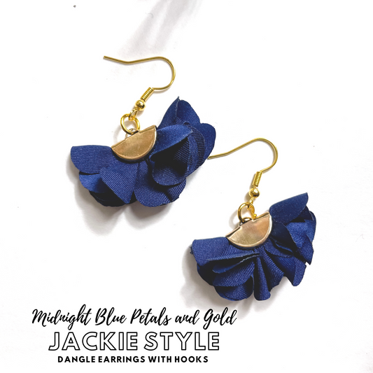 Jackie Style Earrings - Midnight Blue Petals | Dangle Earrings with Hooks