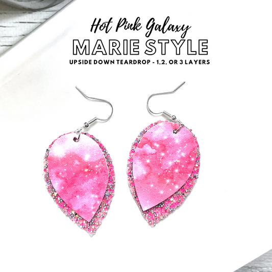 Hot Pink Galaxy Earrings | Marie Style Dangle Earrings | Upside Down Layered Teardrop Shape