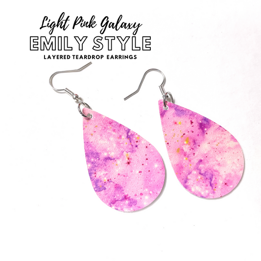 Light Pink Galaxy Earrings | Emily Style Dangle Earrings | Layered Teardrop Shape
