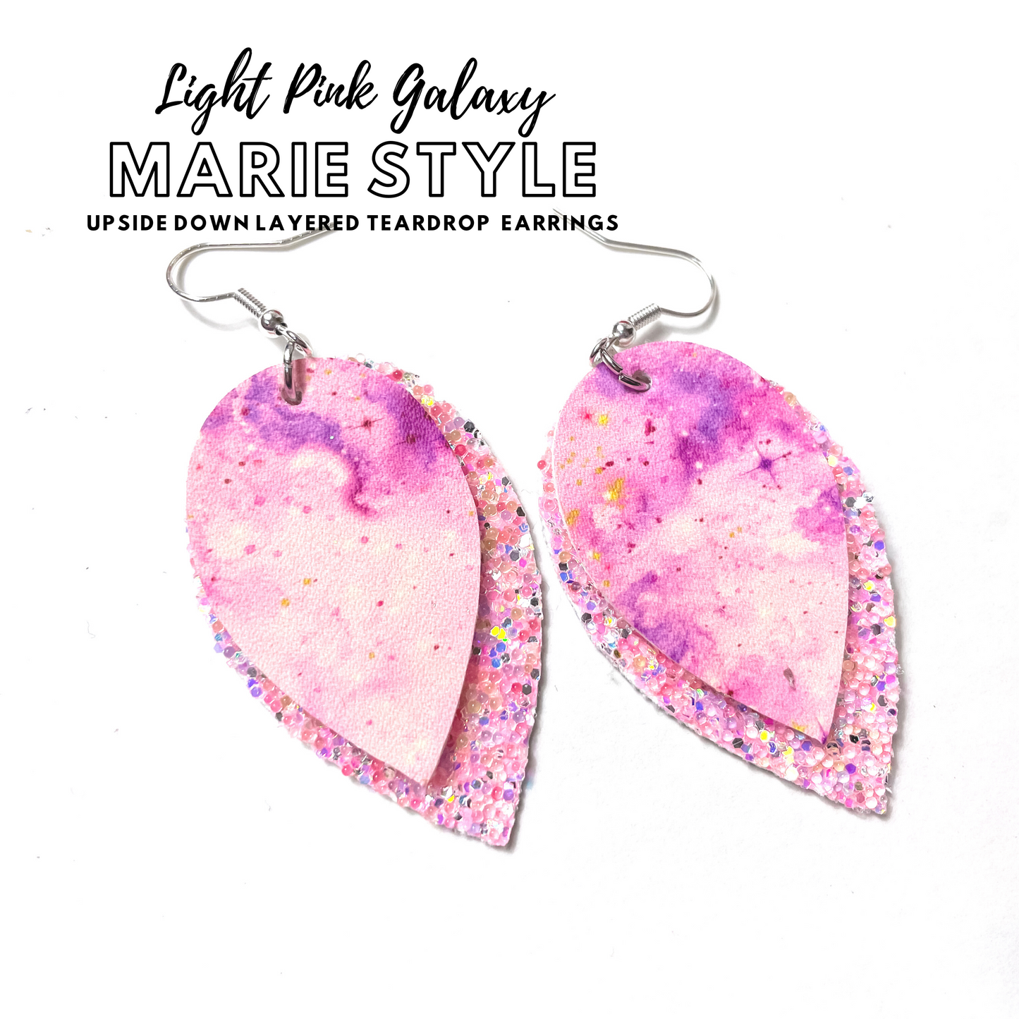 Light Pink Galaxy Earrings | Marie Style Dangle Earrings | Upside Down Layered Teardrop Shape