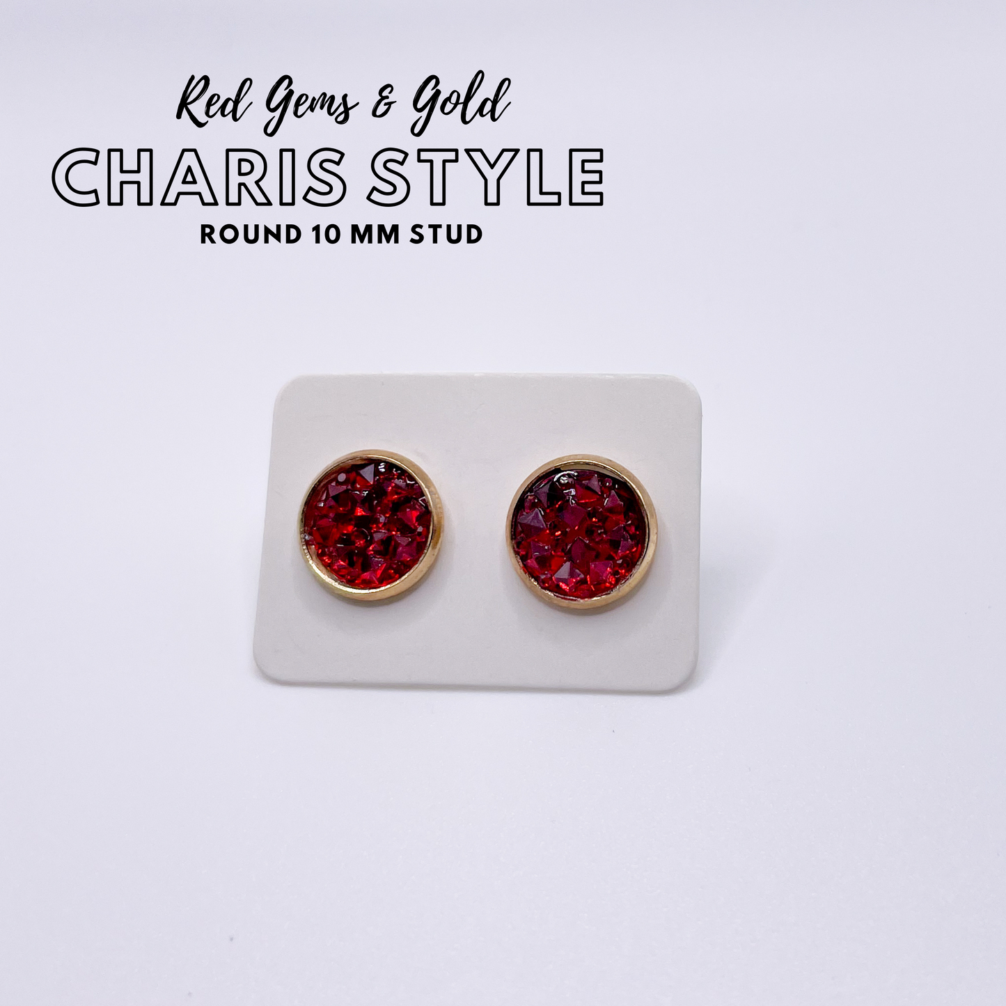 Charis Style - 10 MM Studs - Christmas Colors Red and Green in Gold