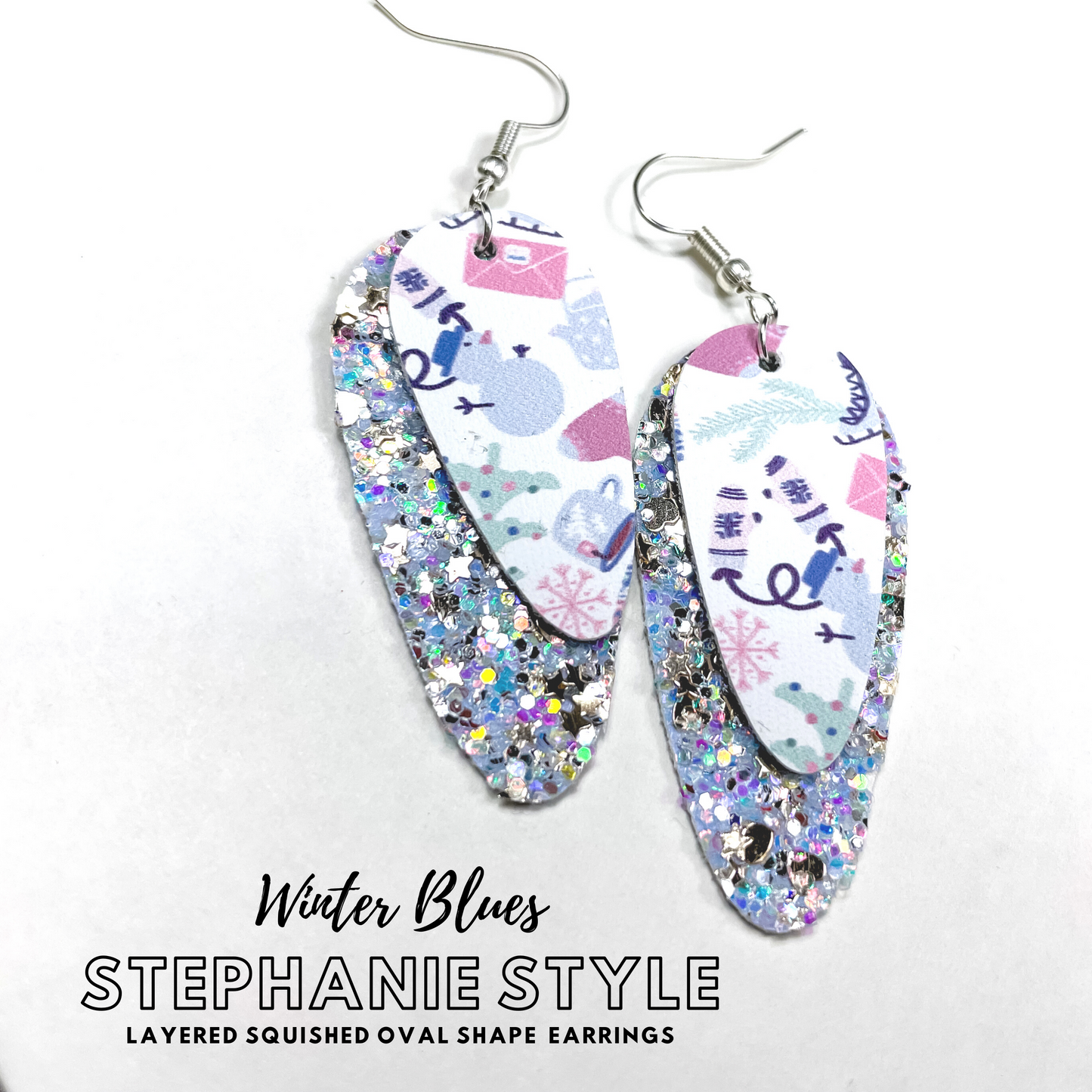Winter Blues Dangle Earrings | Stephanie Style Dangle Earrings | Layered Squished Ovoid/Oval Shape