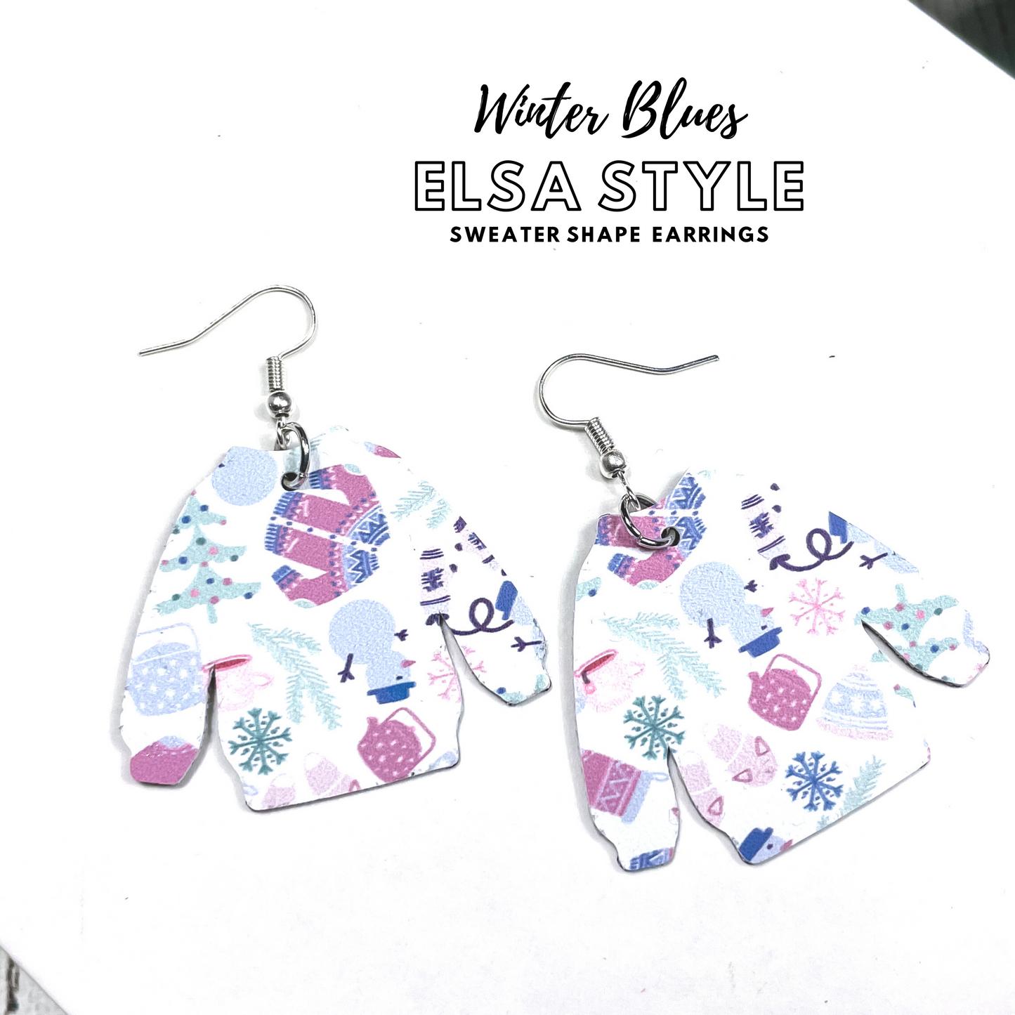 Winter Blues | Elsa Style Dangle Earrings | Sweater Shaped Earrings | Handmade Hook Earring