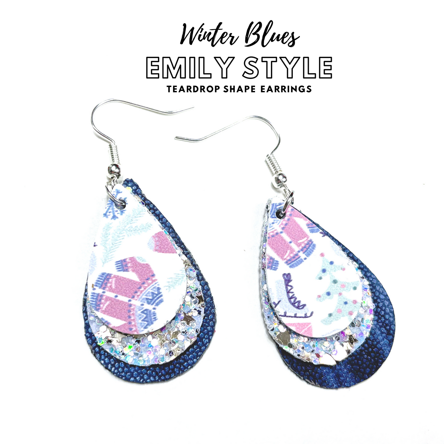 Winter Blues Layered Earrings | Emily Style Dangle Earrings | Layered Teardrop Shape