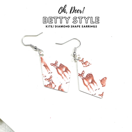 Oh, Deer Earring Collection | Betty Style Dangle Earrings | Diamond Shaped Hook Earrings