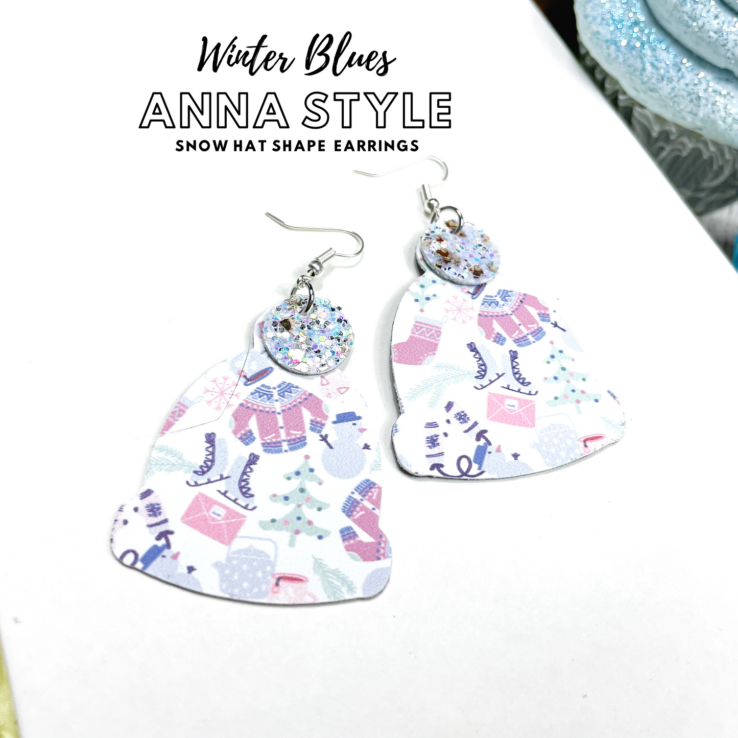 Winter Blues Earring Collection | Anna Style Dangle Earrings | Snow Hat Shaped Earrings | Handmade Hook Earring