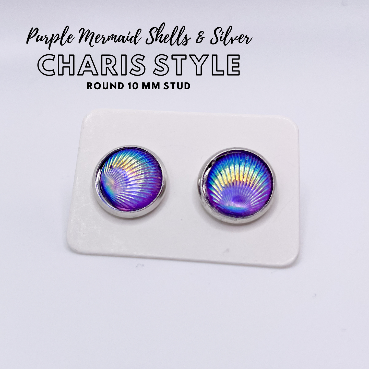 Charis Style - 10 MM Studs - Purple Mermaid Shells and Silver