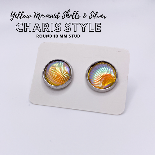 Charis Style - 10 MM Studs - Yellow Mermaid Shells and Silver