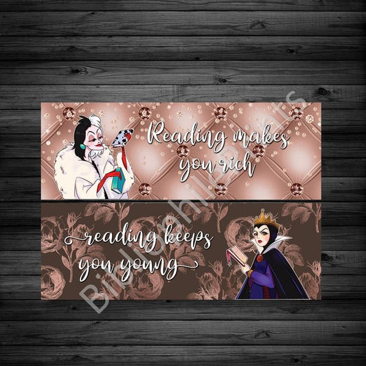 Reading Villains - Cruella and Evil Queen Double Sided Bookmark - bibliophileprints