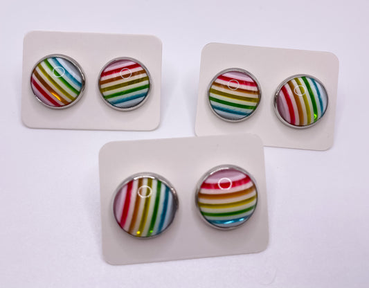 Rainbow Stripes - Pride Earrings Katelyn Style Earrings |12 MM Round Studs | Round Stud Earrings