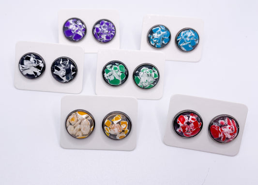 Paint Splatter Katelyn Style Earrings |12 MM Round Studs | Round Stud Earrings