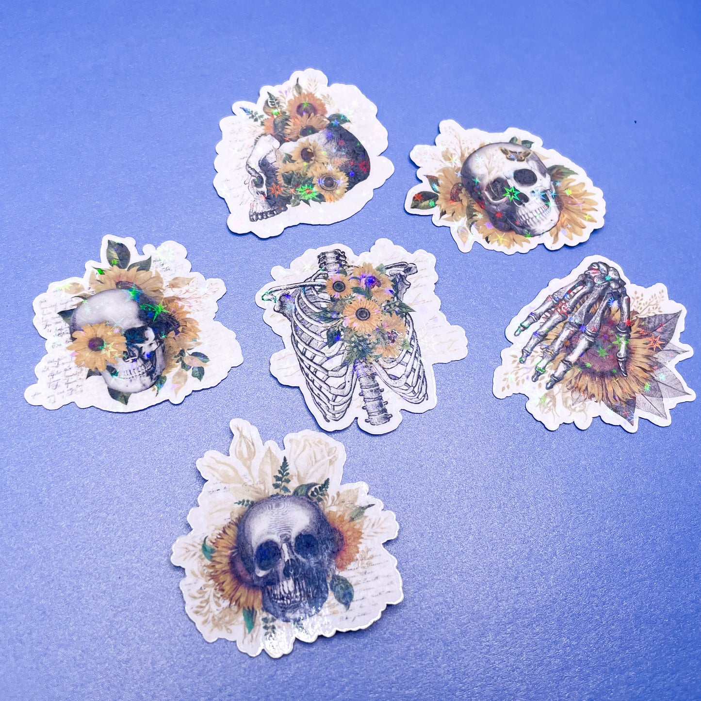 Halloween Skulls with Sunflowers Sticker Pack- Planner Sticker - Computer Decal - Sparkly Sticker