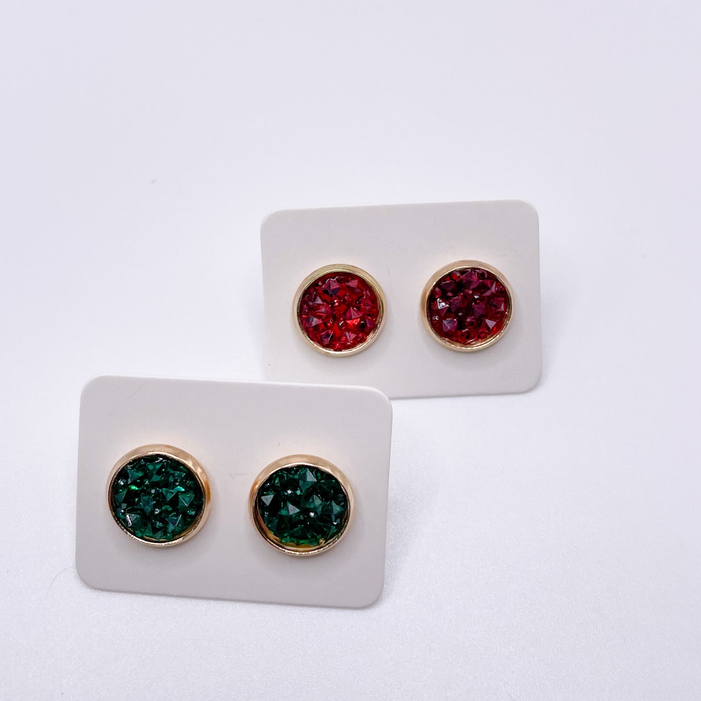 Charis Style - 10 MM Studs - Christmas Colors Red and Green in Gold